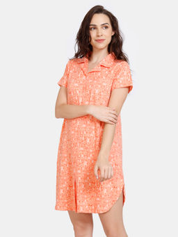 Zivame - Z Fun Knit Poly Knee Length Nightdress Salmon Orange