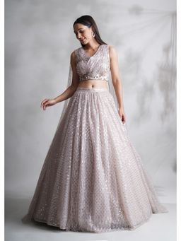 CHAASHNI BY MAANSI & KETAN - Lavender Blouse With Lehenga And Attached Dupatta (Set of 2)