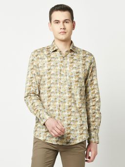 CRIMSOUNE CLUB - Men Beige Abstract Print Shirt