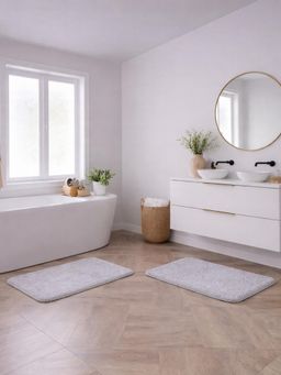 OBSESSIONS - Absorbent and Quick-Dry Polyester Bath Mat - Grey (Pack of 2)