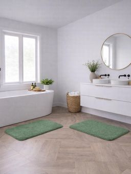 OBSESSIONS - Absorbent and Quick-Dry Polyester Bath Mat - Green (Pack of 2)