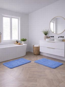 OBSESSIONS - Absorbent and Quick-Dry Polyester Bath Mat - Blue (Pack of 2)