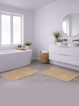 OBSESSIONS - Absorbent and Quick-Dry Polyester Bath Mat - Dark Beige (Pack of 2)