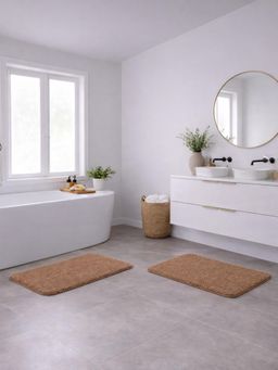 OBSESSIONS - Absorbent and Quick-Dry Polyester Bath Mat - Camel (Pack of 2)