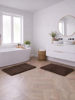 OBSESSIONS - Absorbent and Quick-Dry Polyester Bath Mat - Chocolate (Pack of 2)