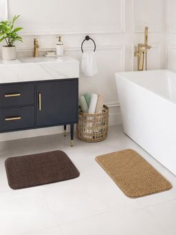 OBSESSIONS - Absorbent and Quick-Dry Polyester Bath Mat - Chocolate & Camel (Pack of 2)