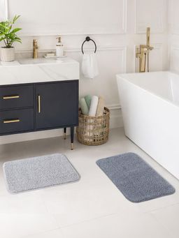 OBSESSIONS - Absorbent and Quick-Dry Polyester Bath Mat - Dark Grey & Grey (Pack of 2)