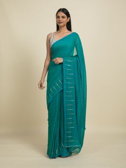 Suta - Teal Green Sequin Embellished Pure Cotton Saree