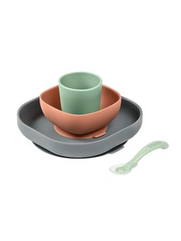 Beaba - Silicone 4 Piece Baby Meal Set, Mineral, 4M+