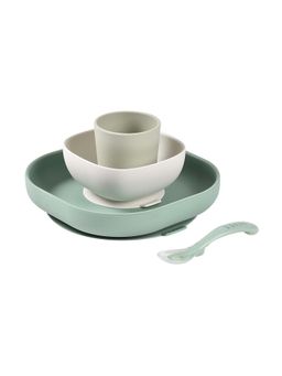 Beaba - Silicone 4 Piece Baby Meal Set, Sage Green, 4M+ (0-6 Months)