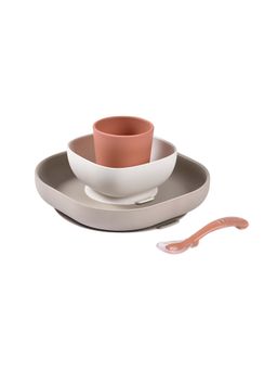 Beaba - Silicone 4 Piece Baby Meal Set, Terracotta, 4M+ (0-6 Months)