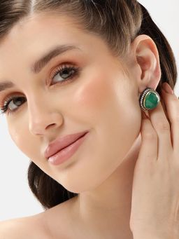 Carlton London - Green Stone Oxidized Bold Stud Earrings