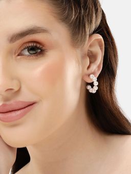 Carlton London - White Pearl Gold Plated Half Hoop Earrings