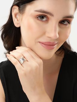 Carlton London - Silver Plated Fancy Adjustable Ring