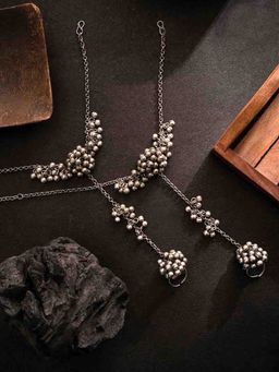 PANASH - Silver-Plated Beaded Ghungroo Toe Ring Oxidized Anklets