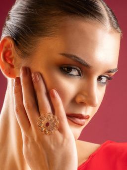 PANASH - Gold-Plated Pink Kundan-Studded Adjustable Ring