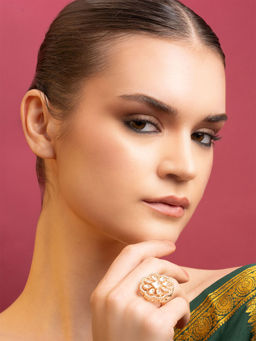 PANASH - Gold-Plated Kundan Studded Adjustable Ring