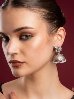 PANASH - Silver Plated Pearl Jhumka Earrings