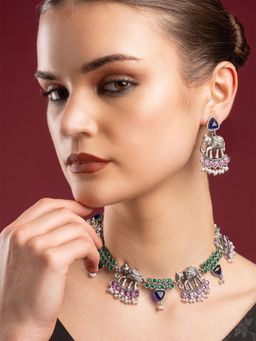 PANASH - Silver-Plated Multi Stone Studded Jewellery Set