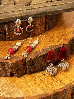 PANASH - Red Stylish Drop Earrings (Pack Of 3)
