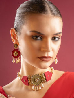 PANASH - Gold-Plated Multi-Color Kundan Pearl Jewellery Set