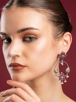 PANASH - Wine Stone Stylish Circular Drop Earrings