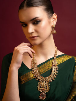 PANASH - Gold-Plated Temple Multi Stone Studded Jewellery Set