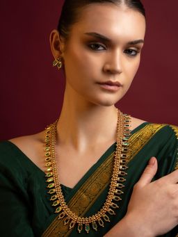 PANASH - Gold-Plated Green Stone Studded Jewellery Set