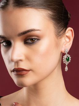 PANASH - Silver Plated Green Stone Drop Earrings