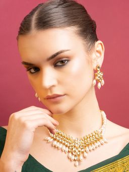 PANASH - Gold-Plated Kundan White Pearl Jewellery Set