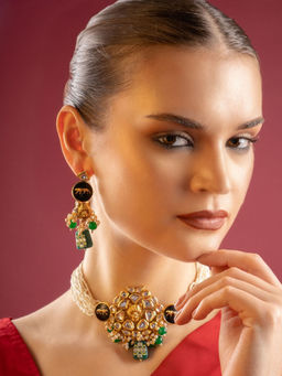 PANASH - Gold-Plated Green Kundan Pearl Jewellery Set