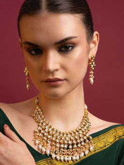 PANASH - Gold-Plated Kundan Pearl Studded Jewellery Set