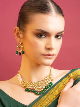 PANASH - Gold-Plated Green Kundan Pearl Jewellery Set
