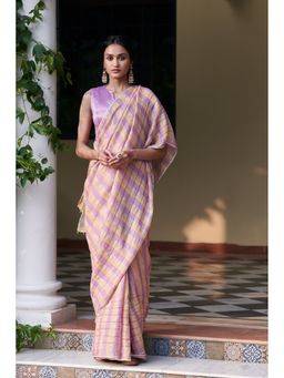 Dressfolk - Handwoven Lavendar Stripes Saree Without blouse