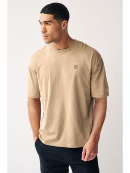 Urbano Fashion - Mens Ginger Brown Solid Round Neck Oversized Half Sleeve Cotton T-Shirt