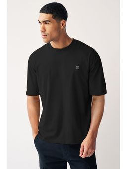 Urbano Fashion - Mens Jet Black Solid Round Neck Oversized Half Sleeve Cotton T-Shirt