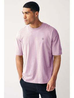 Urbano Fashion - Mens Lilac Bloom Solid Round Neck Oversized Half Sleeve Cotton T-Shirt