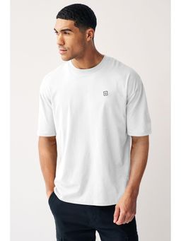 Urbano Fashion - Mens White Solid Round Neck Oversized Half Sleeve Cotton T-Shirt