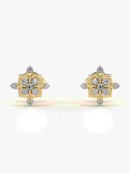 Valanova - Sterling Silver Plated with Yellow Gold and Certified Lab Grown Diamond 0.12 Cts Earrings