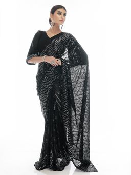 Odette - Black Georgette Saree with Unstitched Blouse