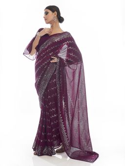Odette - Purple Georgette Saree with Unstitched Blouse