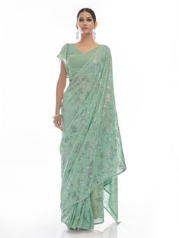 Odette - Sea Green Georgette Saree with Unstitched Blouse