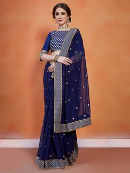 Odette - Dark Blue Georgette Saree with Unstitched Blouse