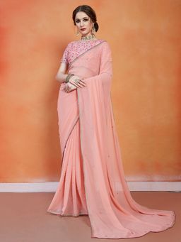 Odette - Peach Georgette Saree with Unstitched Blouse