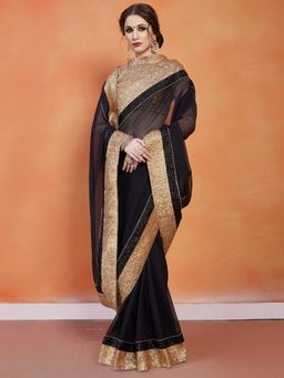 Odette - Black Georgette Saree with Unstitched Blouse