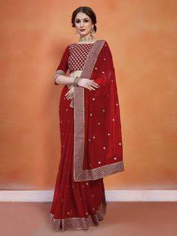 Odette - Maroon Georgette Saree with Unstitched Blouse