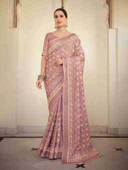 Odette - Lilac Satin Georgette Saree with Unstitched Blouse