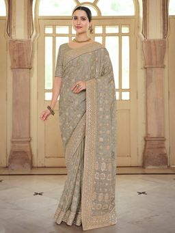 Odette - Grey Satin Georgette Saree with Unstitched Blouse