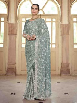 Odette - Grey Chiffon Saree with Unstitched Blouse