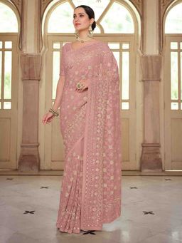 Odette - Pink Georgette Saree with Unstitched Blouse